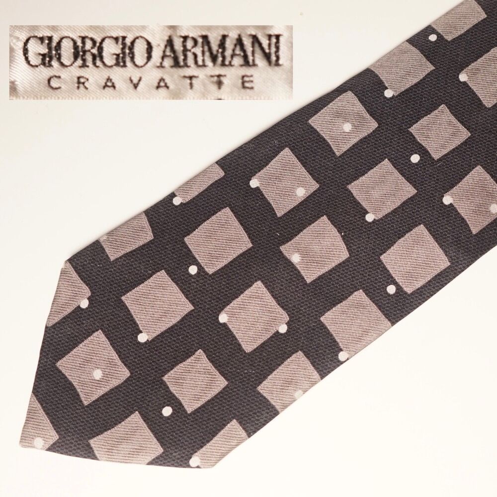 Giorgio Armani Cravatte Tie Geometric Polka Dot Art Deco Vintage Rare Black Grey